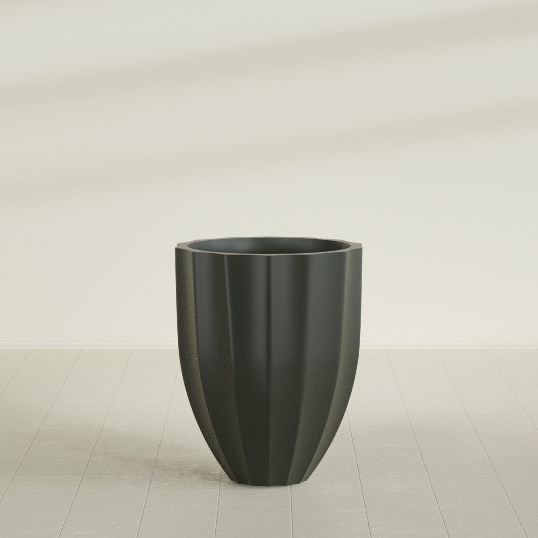 Alicante Medium Round Fiberglass Planter - 26 in x 26 in x 32 in - Matte Charcoal - Matte Charcoal,26 in x 26 in x 32 in