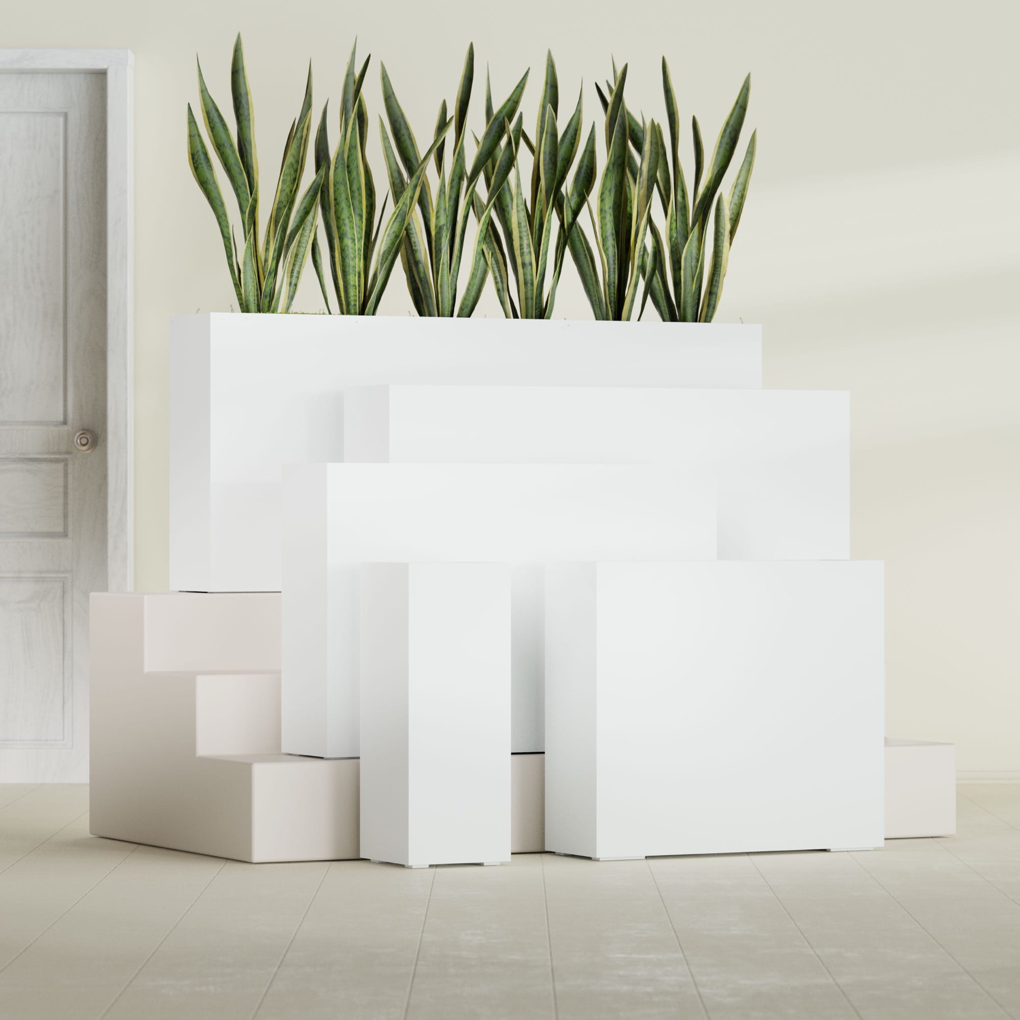 Delray Large Tall Rectangle Fiberglass Planter - 12 in x 12 in x 32 in - Gloss White - Gloss White,12 in x 12 in x 32 in