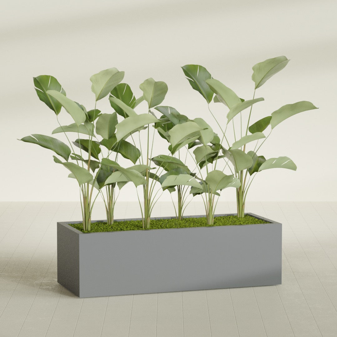 Torino Extra Large Wide Rectangle Fiberglass Planter - 60 in x 24 in x 18 in - Metallic Gunmetal - Metallic Gunmetal,60 in x 24 in x 18 in