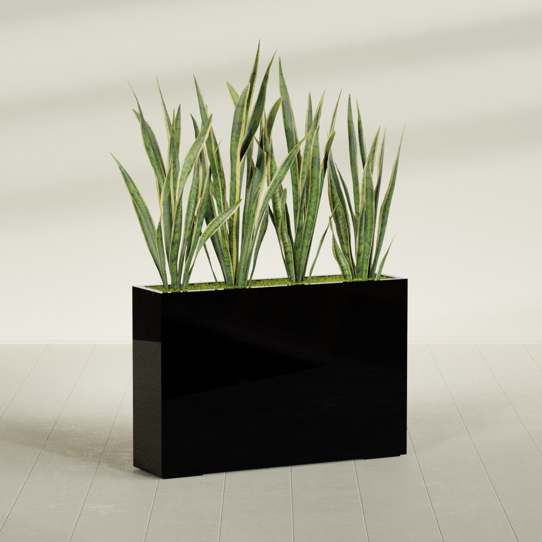Delray Extra Large Long Rectangle Fiberglass Planter - 48 in x 12 in x 32 in - Gloss Black - Gloss Black,48 in x 12 in x 32 in