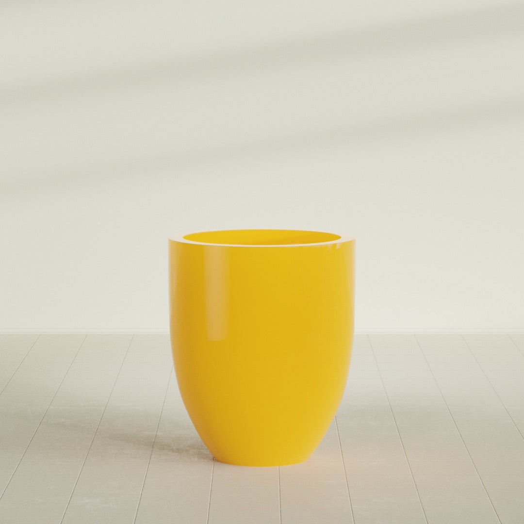 Valencia Large Round Fiberglass Planter - 27 in x 27 in x 31 in - Gloss Saffron - Gloss Saffron,27 in x 27 in x 31 in