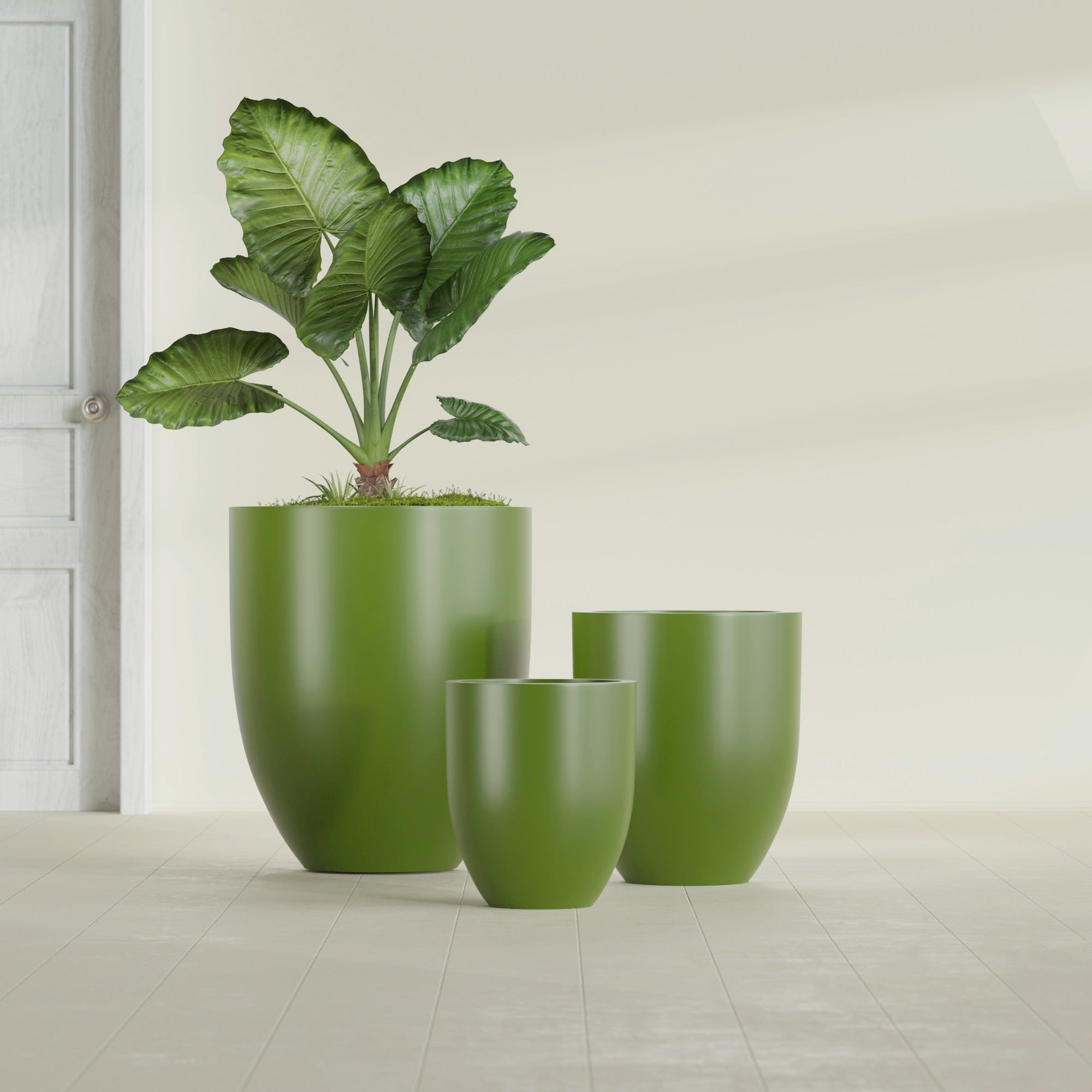 Valencia Small Round Fiberglass Planter - 15 in x 15 in x 18 in - Satin Green - Satin Green,15 in x 15 in x 18 in