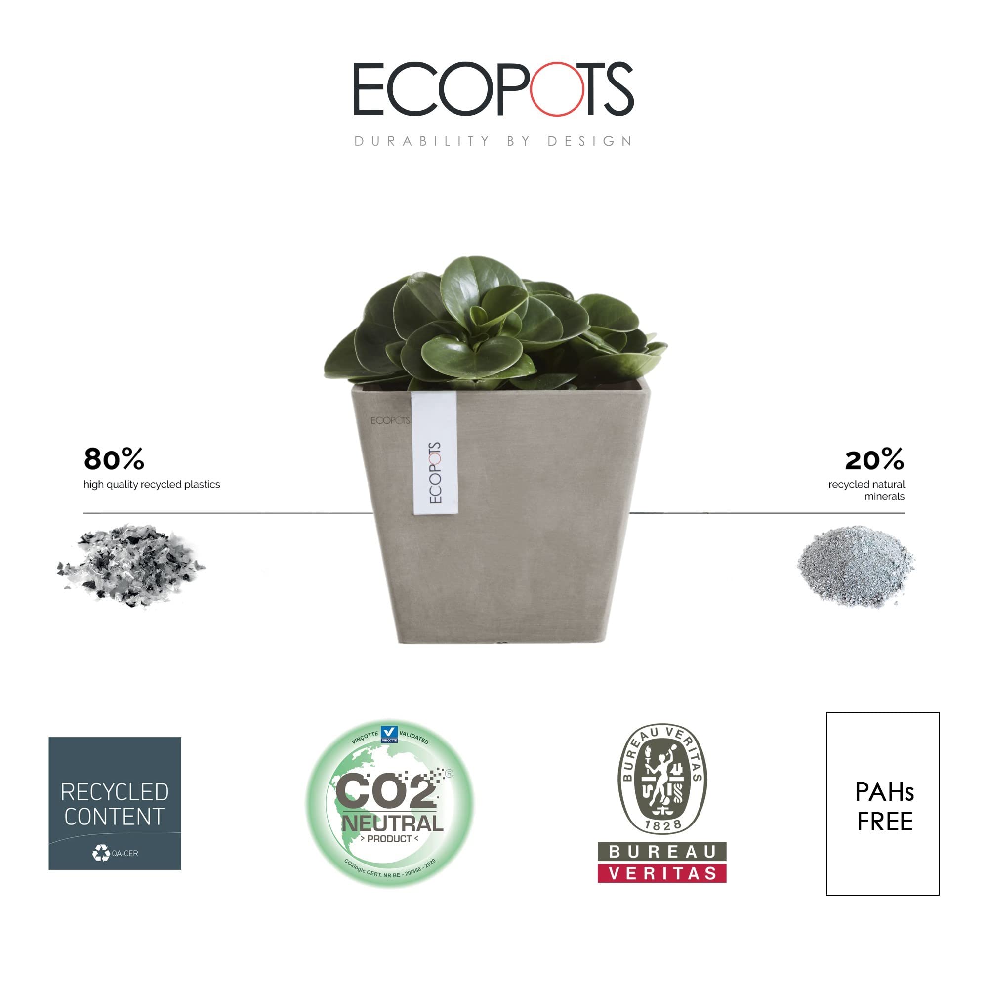 Rotterdam Small Square Planter - 11.75 in x 11.75 in x 10.25 in - Taupe - Taupe,11.75 in x 11.75 in x 10.25 in,Planter Only