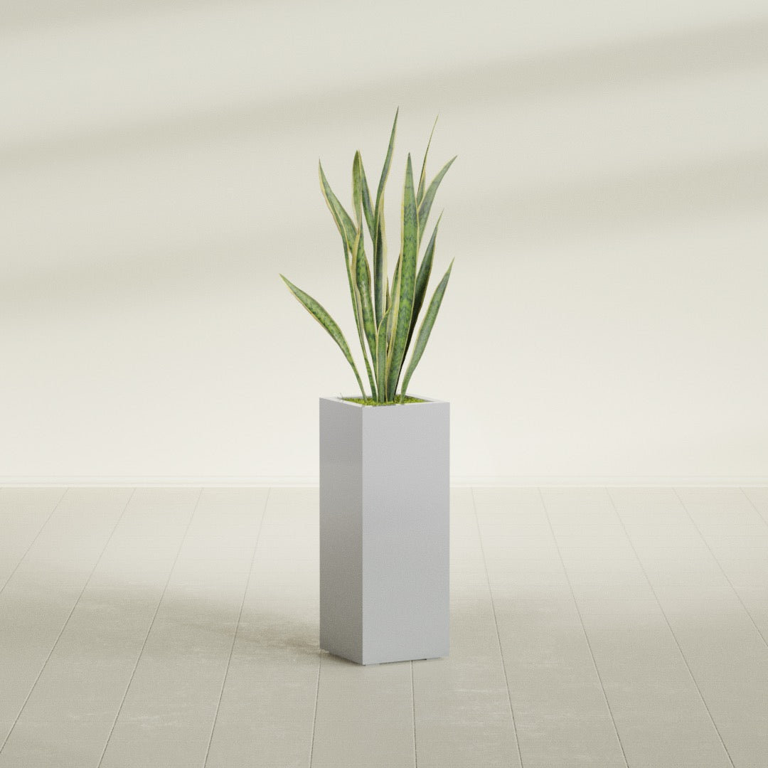 Delray Large Tall Rectangle Fiberglass Planter - 12 in x 12 in x 32 in - Metallic Silver - Metallic Silver,12 in x 12 in x 32 in